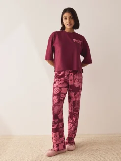 Next Burgundy Red Cotton Short Sleeve Pyjamas