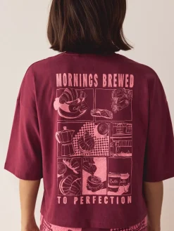 Next Burgundy Red Cotton Short Sleeve Pyjamas