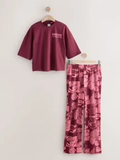 Next Burgundy Red Cotton Short Sleeve Pyjamas