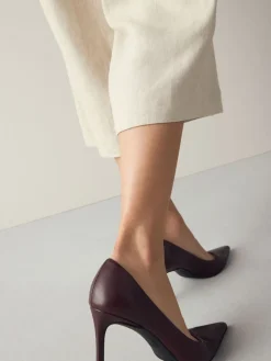 Next Extra Wide Fit Leather Mid Court Shoes Burgundy Red Outlet