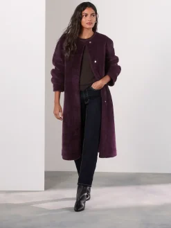 Next Burgundy Red Faux Fur Collarless Coat New