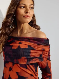 Next Maternity Mesh Bardot Dress Burgundy Red Floral Best