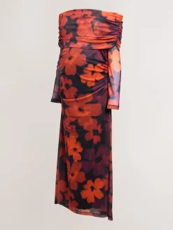 Next Maternity Mesh Bardot Dress Burgundy Red Floral Best