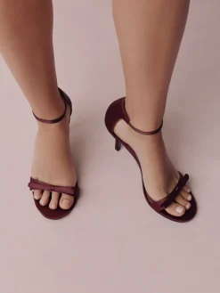 Next Forever Comfort® Mini Satin Bow Heeled Sandals Burgundy Red Hot