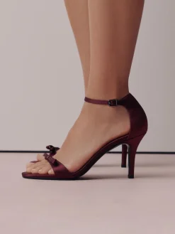 Next Forever Comfort® Mini Satin Bow Heeled Sandals Burgundy Red Hot