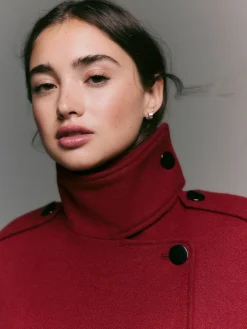 Next Formal Funnel Neck Coat Burgundy Red Online