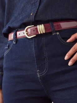 Next High Shine Regular PU Belt Burgundy Red Discount