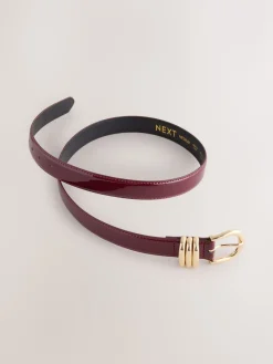 Next High Shine Regular PU Belt Burgundy Red Discount
