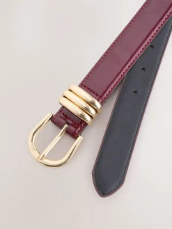 Next High Shine Regular PU Belt Burgundy Red Discount