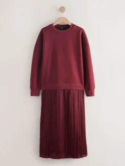 Next 2-In-1 Sweatshirt With Satin Midi Skirt Burgundy Red