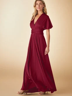 Next Jersey Multiway Wedding Guest Bridesmaid Maxi Dress Burgundy Red Discount