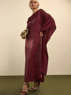 Next Kaftan Shimmer Maxi Dress Burgundy Red New