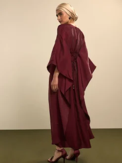 Next Kaftan Shimmer Maxi Dress Burgundy Red New