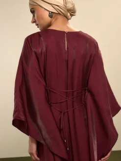 Next Kaftan Shimmer Maxi Dress Burgundy Red New