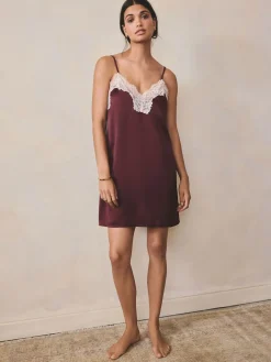 Next Burgundy Red Lace Detail Satin Slip Outlet