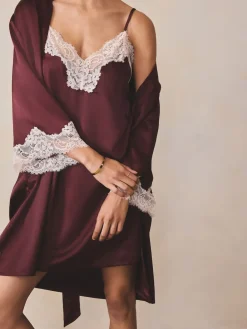 Next Burgundy Red Lace Detail Satin Slip Outlet