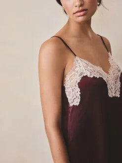 Next Burgundy Red Lace Detail Satin Slip Outlet