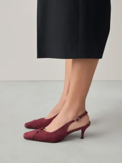 Next Leather Cutout Hardware Detail Slingback Heels Burgundy Red Online