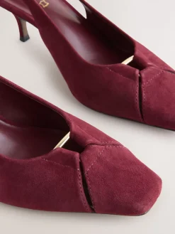 Next Leather Cutout Hardware Detail Slingback Heels Burgundy Red Online