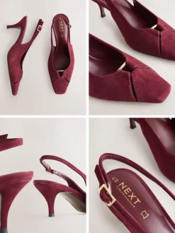Next Leather Cutout Hardware Detail Slingback Heels Burgundy Red Online