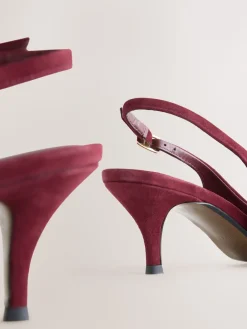 Next Leather Cutout Hardware Detail Slingback Heels Burgundy Red Online
