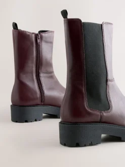 Next Forever Comfort® Chunky Chelsea Boots Burgundy Red Leather New