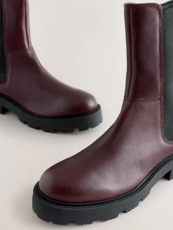 Next Forever Comfort® Chunky Chelsea Boots Burgundy Red Leather New