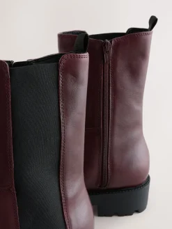 Next Forever Comfort® Chunky Chelsea Boots Burgundy Red Leather New