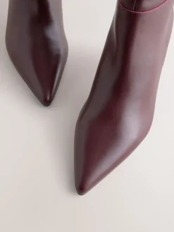 Next Knee High Skinny Heeled Boots Burgundy Red Leather