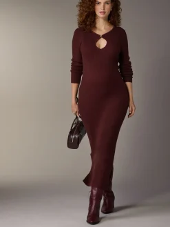 Next Maternity Knitted Keyhole Dress Burgundy Red Hot