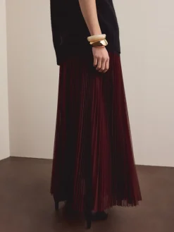 Next Mesh Pleated Maxi Skirt Burgundy Red Online
