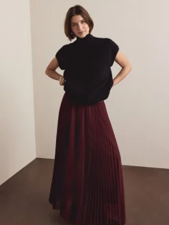 Next Mesh Pleated Maxi Skirt Burgundy Red Online