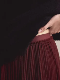 Next Mesh Pleated Maxi Skirt Burgundy Red Online