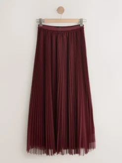 Next Mesh Pleated Maxi Skirt Burgundy Red Online