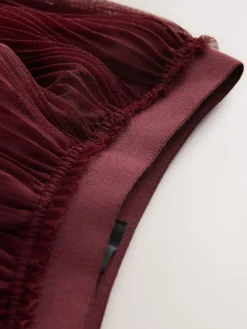 Next Mesh Pleated Maxi Skirt Burgundy Red Online