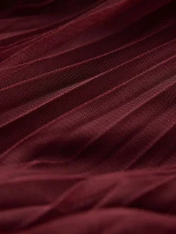 Next Mesh Pleated Maxi Skirt Burgundy Red Online