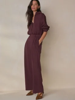 Next N. Premium Wide Leg Tailored Jersey Trousers Burgundy Red Discount