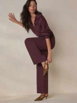 Next N. Premium Wide Leg Tailored Jersey Trousers Burgundy Red Discount