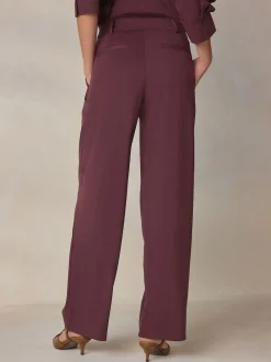 Next N. Premium Wide Leg Tailored Jersey Trousers Burgundy Red Discount