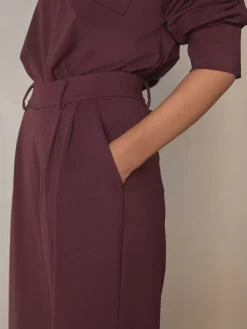 Next N. Premium Wide Leg Tailored Jersey Trousers Burgundy Red Discount