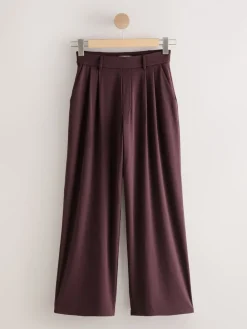 Next N. Premium Wide Leg Tailored Jersey Trousers Burgundy Red Discount