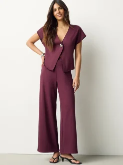 Next Burgundy Red Wide Leg Compact Trousers New