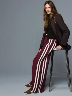 Next Wide Leg Side Stripe Trousers Burgundy Red Best