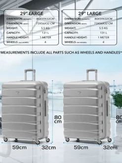 CABIN PRO Silver Set of 2 Large Check-In Hold Luggage Hardcase Travel Suitcases Online