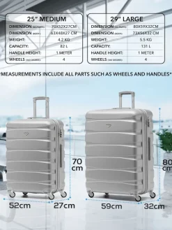 CABIN PRO Silver Set of 2 Medium & Large Check-In Hold Luggage Hardcase Travel Suitcases Hot