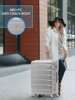 CABIN PRO Silver Set of 2 Medium & Large Check-In Hold Luggage Hardcase Travel Suitcases Hot