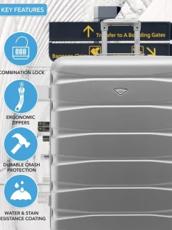 CABIN PRO Silver Set of 2 Medium & Large Check-In Hold Luggage Hardcase Travel Suitcases Hot