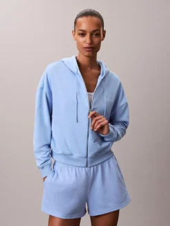 Calvin Klein Cotton Terry Blend Zip Lounge Hoodie Blue New