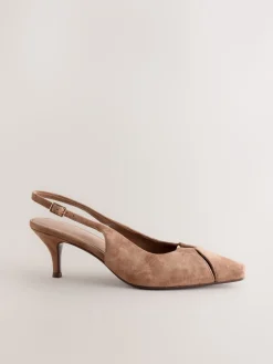 Next Leather Cutout Hardware Detail Slingback Heels Camel Brown