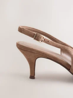 Next Leather Cutout Hardware Detail Slingback Heels Camel Brown